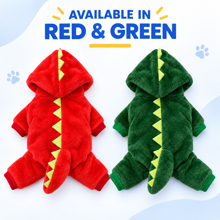 Dinosaur Fleece Pet Jumpsuit - Warm Winter Hoodie for Dogs & Cats