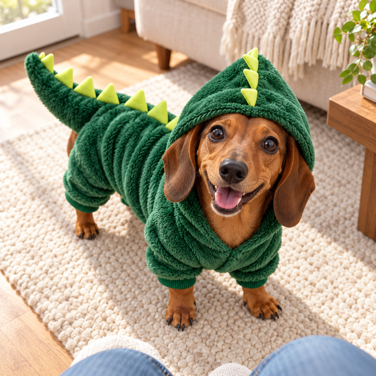 Dinosaur Fleece Pet Jumpsuit - Warm Winter Hoodie for Dogs & Cats