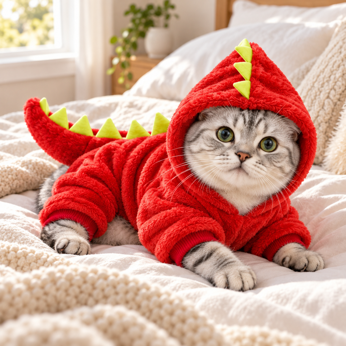 Dinosaur Fleece Pet Jumpsuit - Warm Winter Hoodie for Dogs & Cats