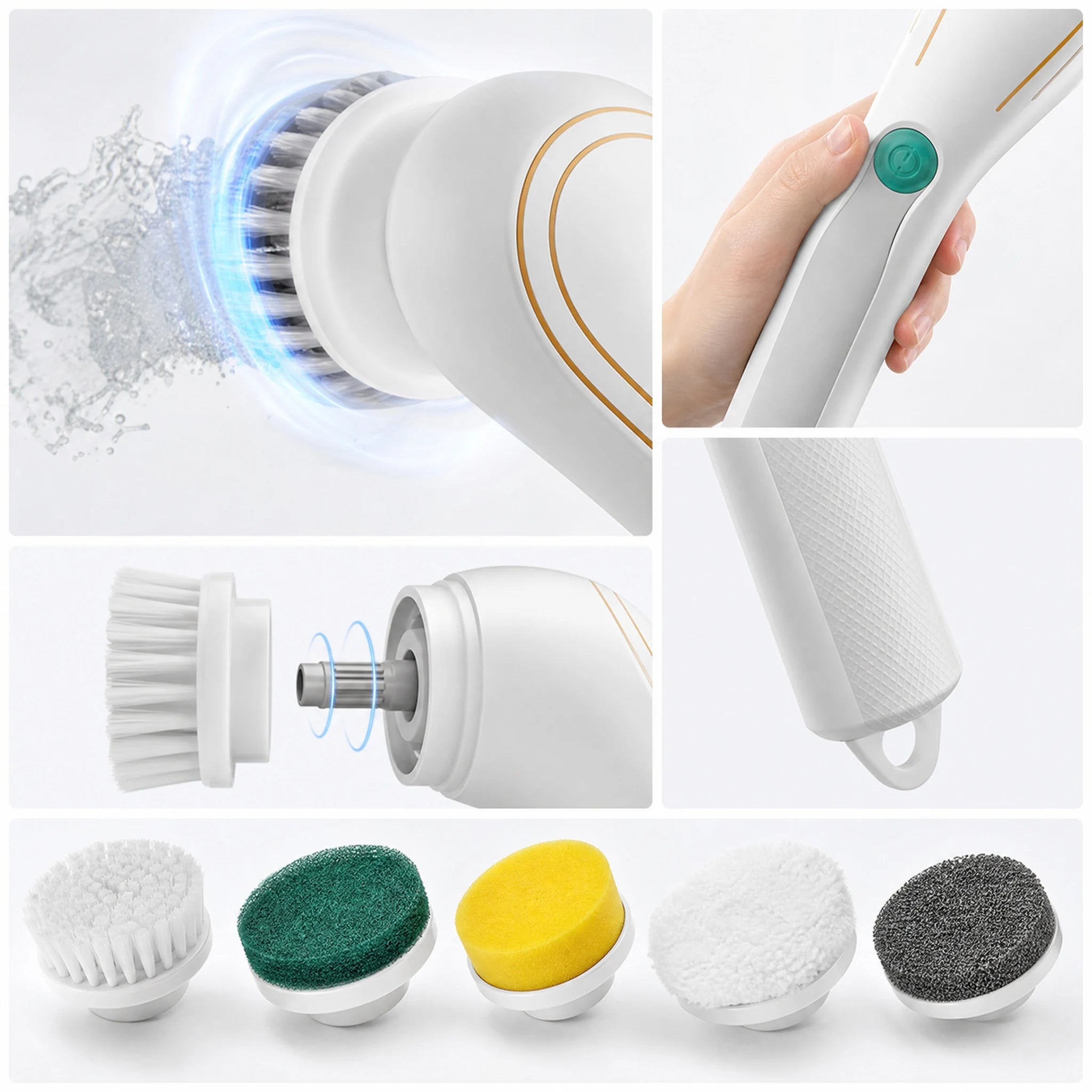Automatic Cleaning Brush – Sponge Material, Powerful Stain Removal, Multiple Brush Heads, Handle