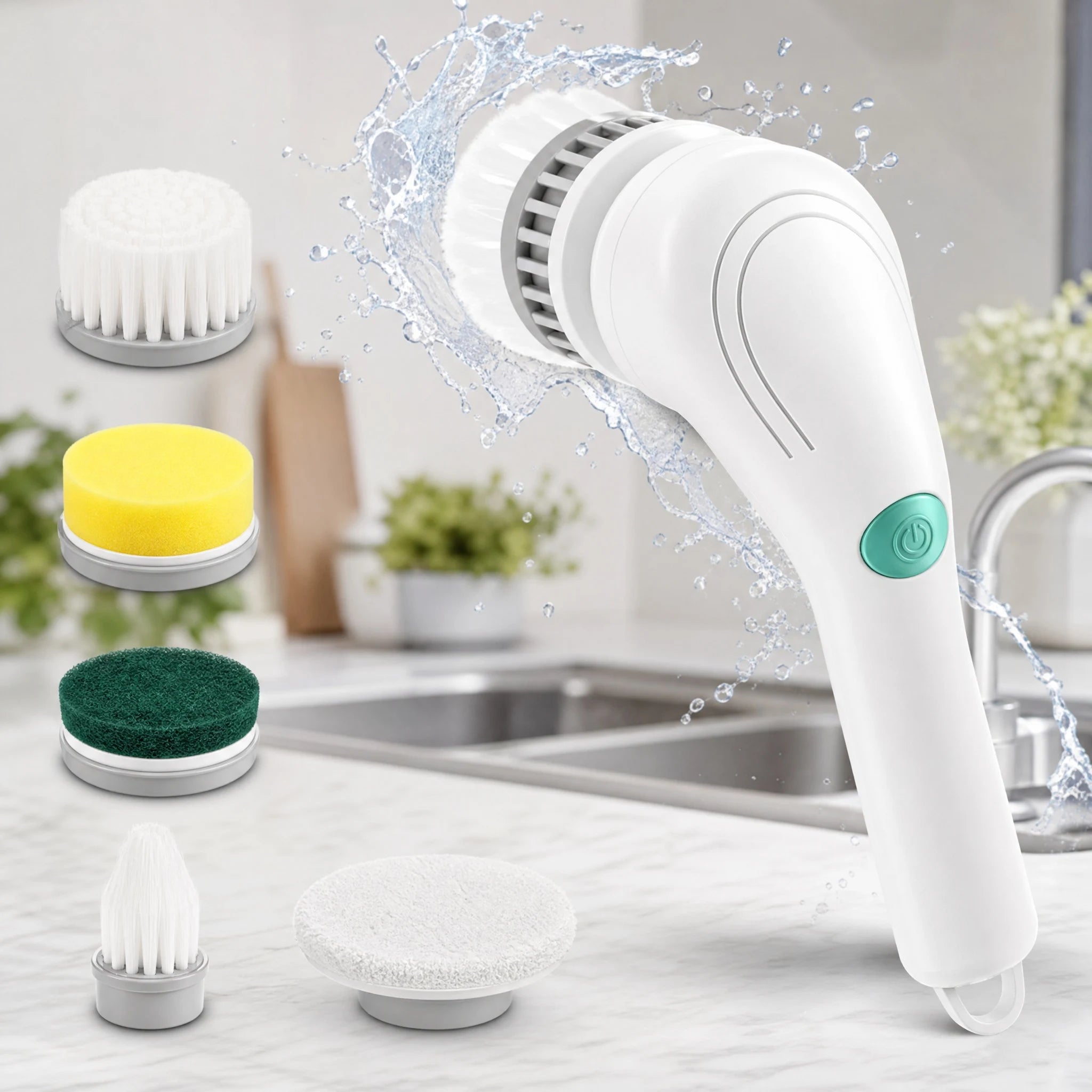 Automatic Cleaning Brush – Sponge Material, Powerful Stain Removal, Multiple Brush Heads, Handle