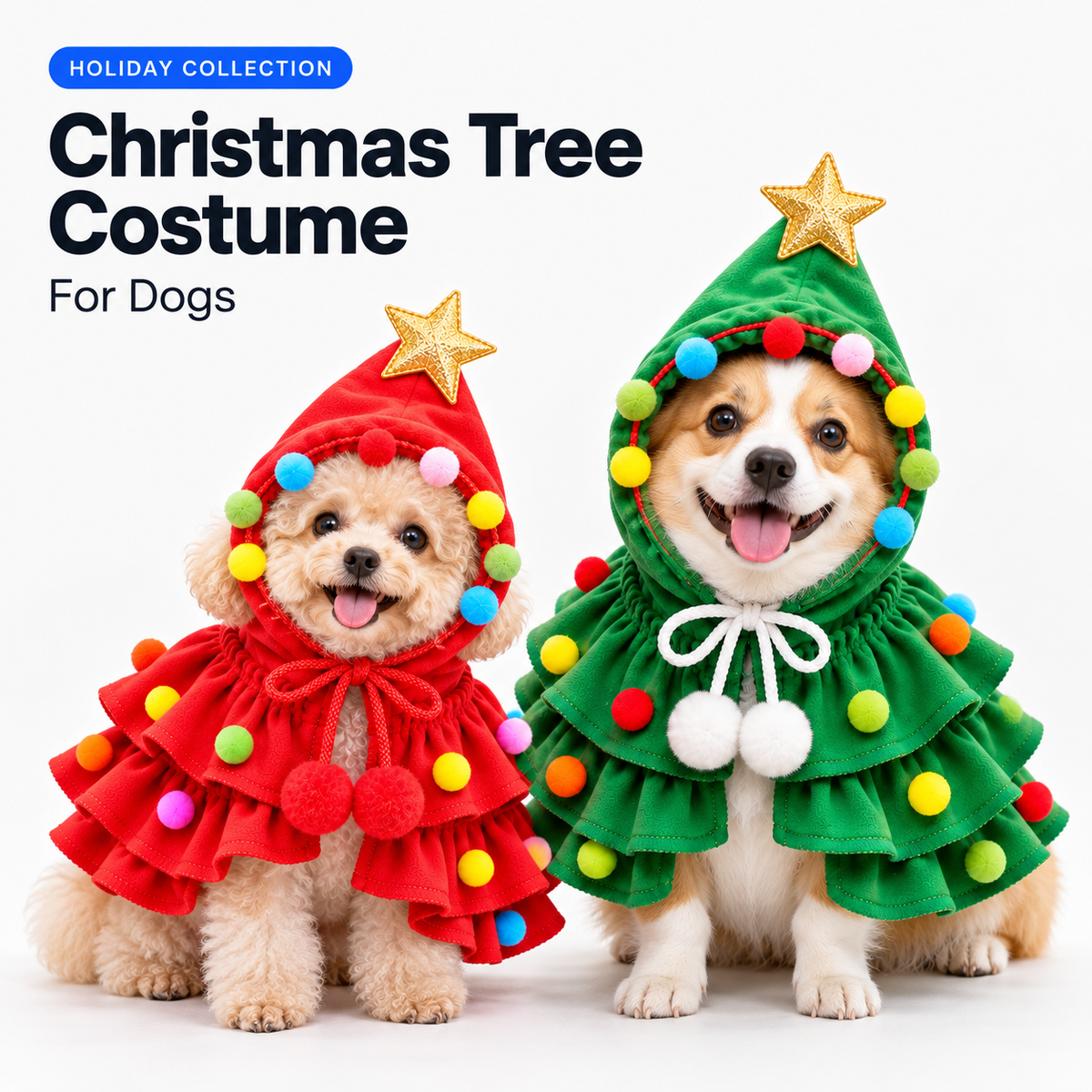 Christmas Tree Costume for Dogs & Cats with Star Hat