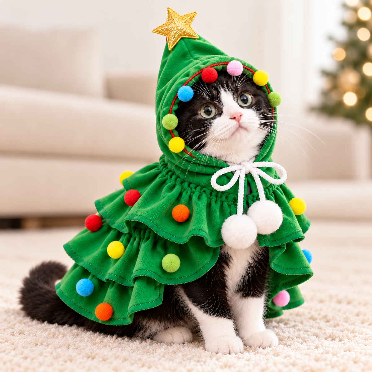 Christmas Tree Costume for Dogs & Cats with Star Hat