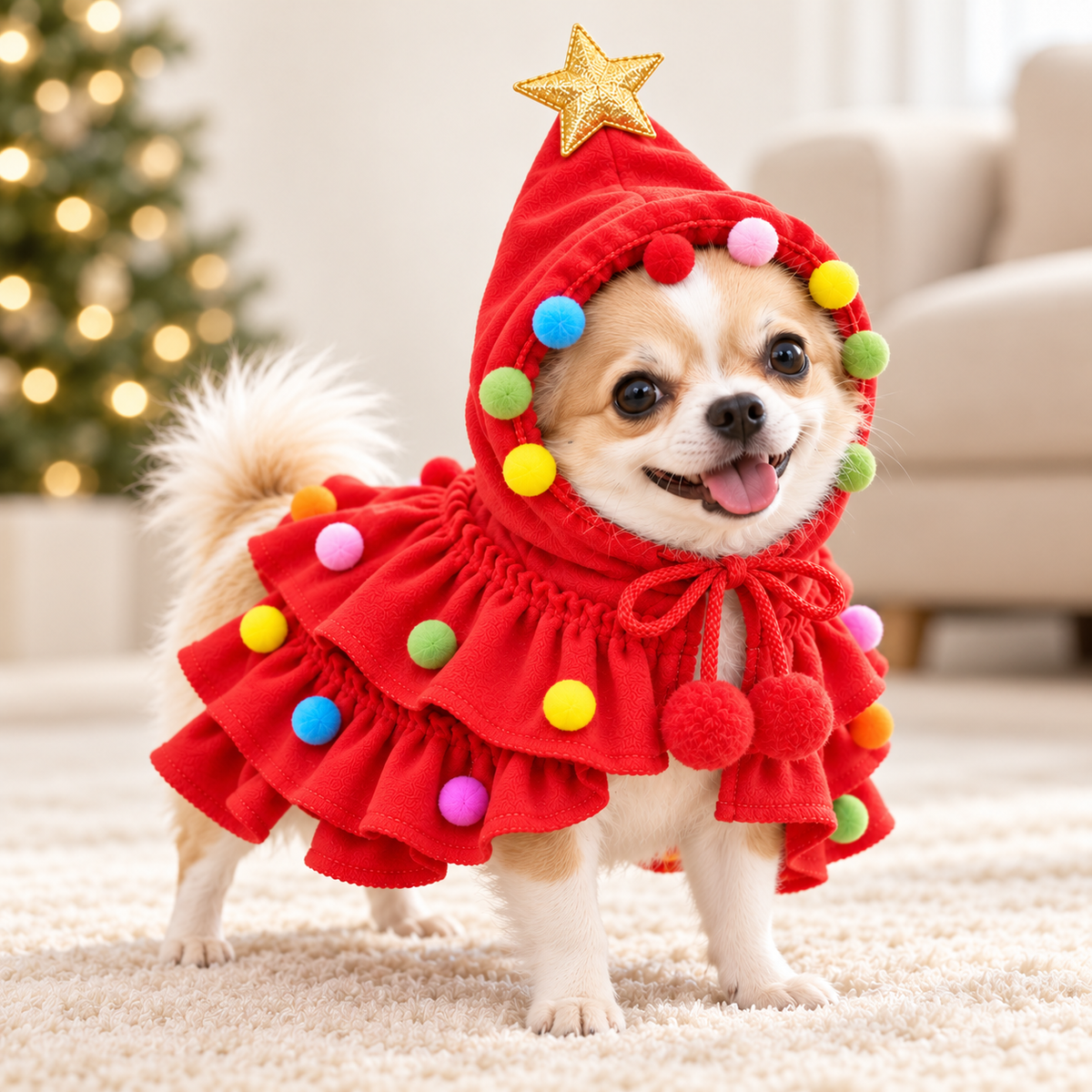 Christmas Tree Costume for Dogs & Cats with Star Hat