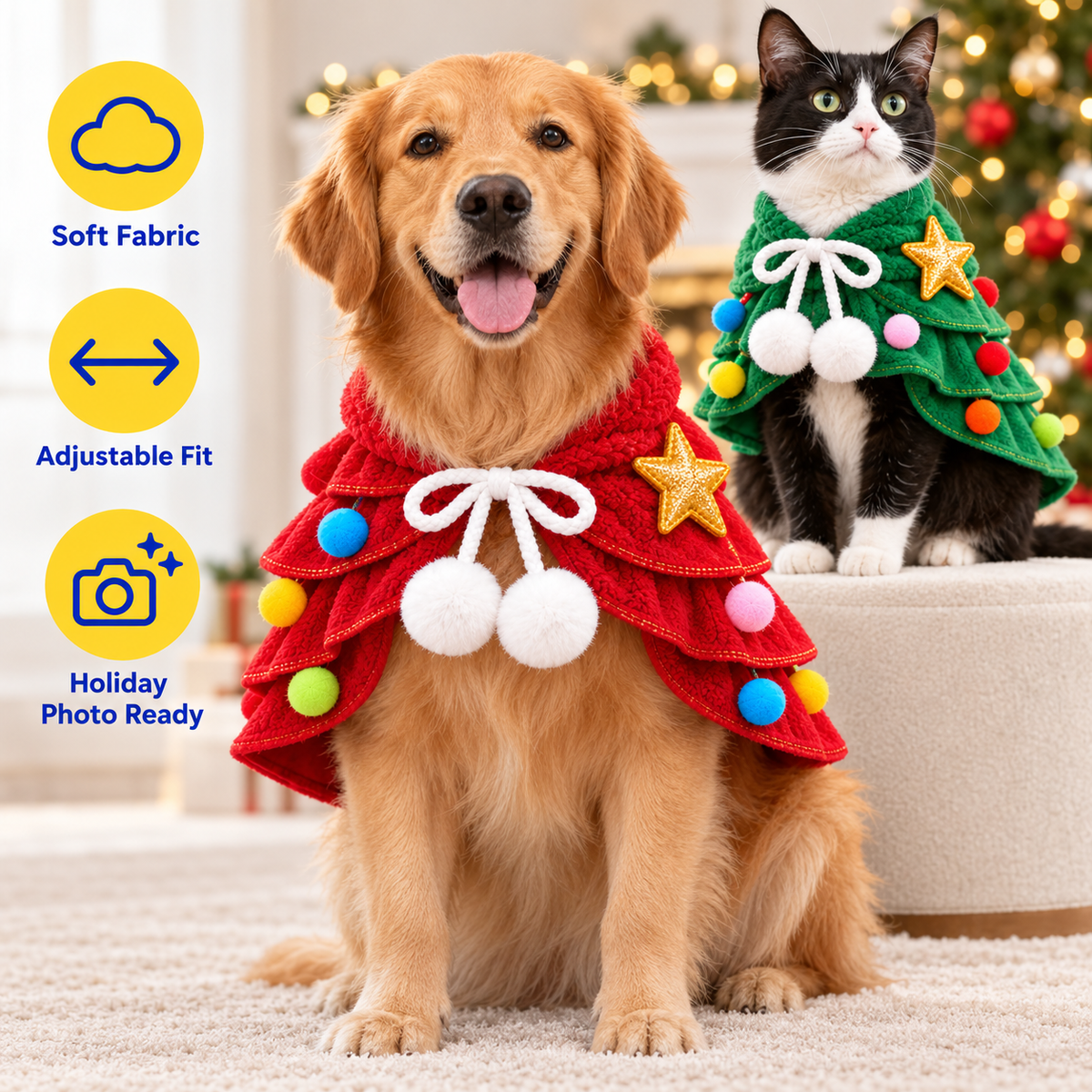 Christmas Tree Costume for Dogs & Cats with Star Hat